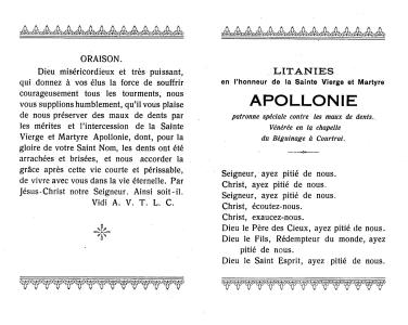 Litanies en l'honneur de la Sainte Vierge et Martyre Apollonie